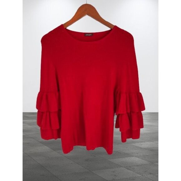 J. Mclaughlin Merino Wool Sweater Top Red ruffled sleeves Size Large - Picture 1 of 10
